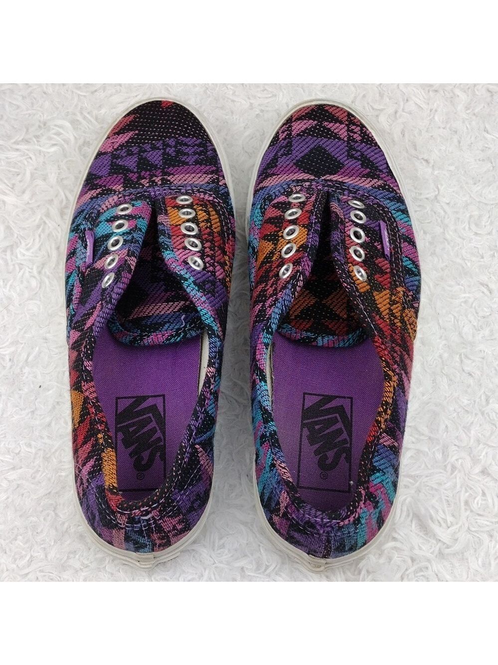 Vans Off The Wall Purple Geometric Fabric Upper Lace Less Low Top Sneaker Shoe - Picture 6 of 16